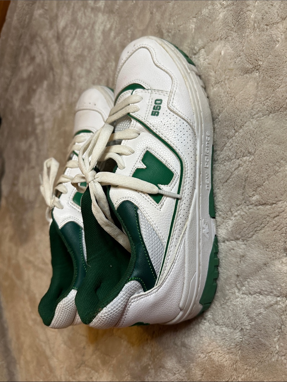 New Balance White and Green Retro Trainer Sneakers